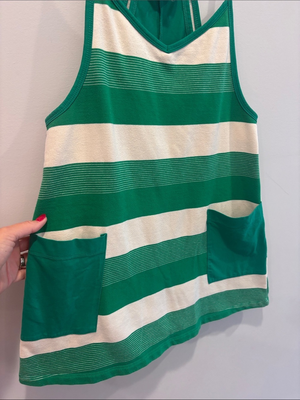 BUCKETLIST Green and White Striped Pocket Romper ptp 17.5 length 30 retail $59 - Picture 4 of 7